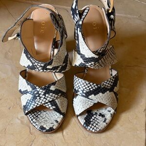 Joie Black and Cream Snake Print Heels